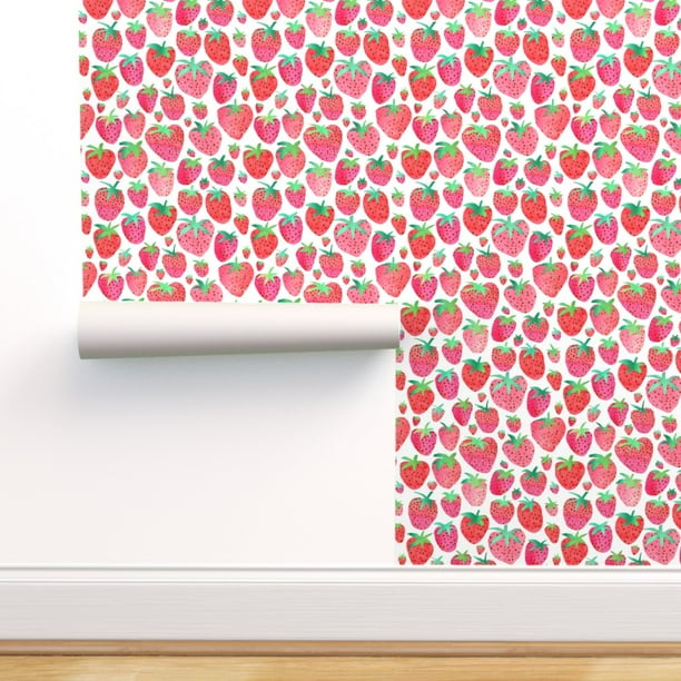 Peel & Stick Wallpaper Swatch - Watercolor Strawberries Strawberry