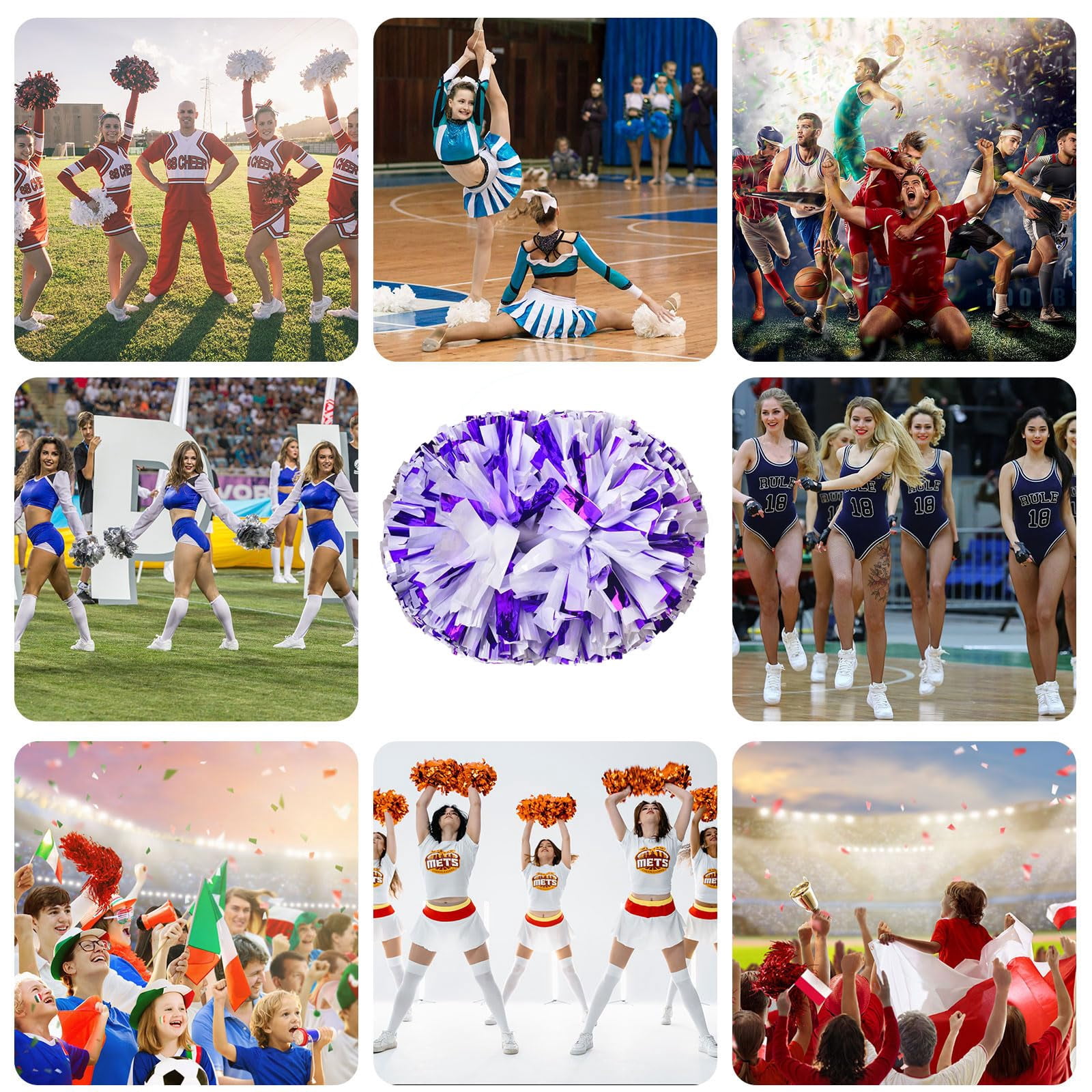 10 Pcs Cheerleading poms,pom poms Cheerleading with Handle Style Cheer Pom Pomsfor Dance, Matches, Team Spirit Sports