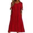 thumbnail image 2 of Ovbmpzd Womens&nbsp;Dresses&nbsp;Summer Loose Fitting Striped Red Tea-Length Shift Crew Neck Smocked Womens&nbsp;Dresses,L, 2 of 4