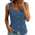 thumbnail image 2 of GERsome Womens Tank Tops Sleeveless Button Down Square Neckline Summer Casual Business Work Blazer Vests Blue Size 2XL, 2 of 9