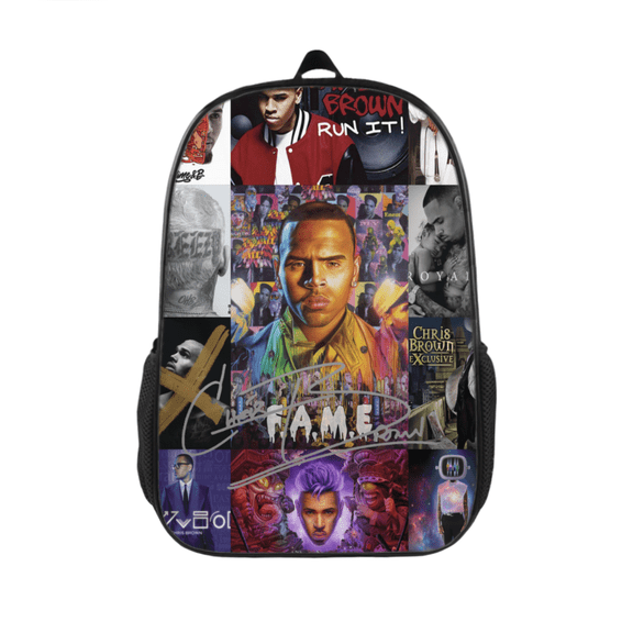 FSMYJJZY Backpack, Chris Brown Printed Durable Polyester Backpack with Side Pockets for School, Travel & Daily Outdoor Use