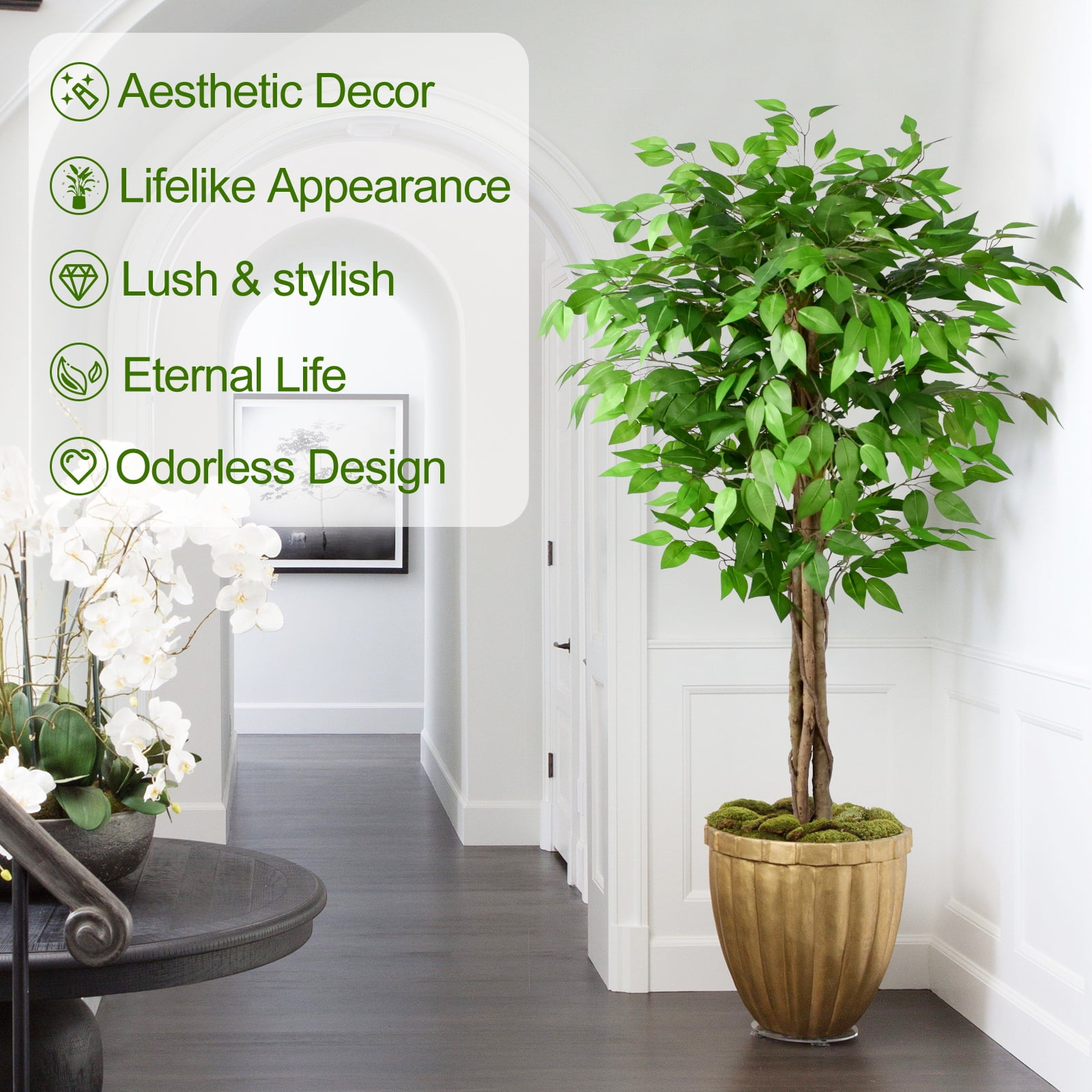5FT Artificial Ficus Tree – Realistic Faux Ficus Tree & Large Fake Ficus Tree, Silk Artificial Plant for Home Office, Lifelike Fake Plant & Faux Plant for Indoor Outdoor Porch Garden Decor (150cm)