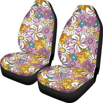 ZIATUBLE Hippie Daisy Car Seat Dust Cover Polyester Bucket Front Seats Cover for Cars Auto Interior Accessories 2 Pcs Easy to Install Stretch Vehicle Bucket Seat Cover for Trucks Van SUV