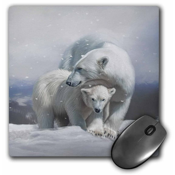 3dRose, A polar bear mum protcets her polar bear cub in a snowy landscape, MousePad