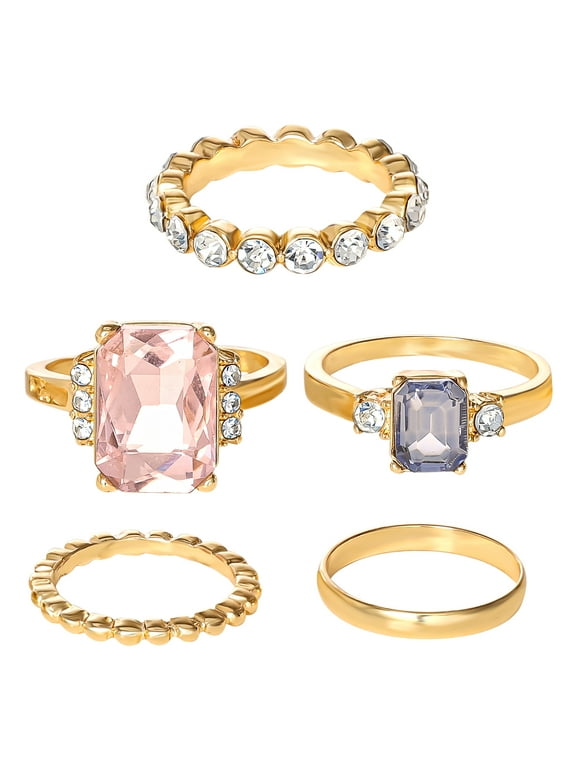 Jessica Simpson Fashion Metal Ring Jewelry Set, Set of 5