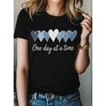 thumbnail image 4 of Women's T-Shirt Minimalism Blue Heart One Day At A Time Short Sleeve Casual Tee Classic Crew Neck T Shirt for Women Black, 3XL, 4 of 7
