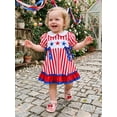 thumbnail image 6 of BemeyourBBs Toddler Baby Girl 4th of July Dress Outfit Little Baby Girl Patriot Independence Day Summer Dress Cute Star American Flag Embroidery Puff Short Sleeve Doll Collar Striped Bow Decor Dress, 6 of 9
