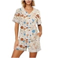 thumbnail image 2 of Enjoytime Cute Pajama Sets for Women Print Comfy 2 Piece Sleepwear Short Sleeve Button Down Shirts with Shorts Loungewear Set, 2 of 7