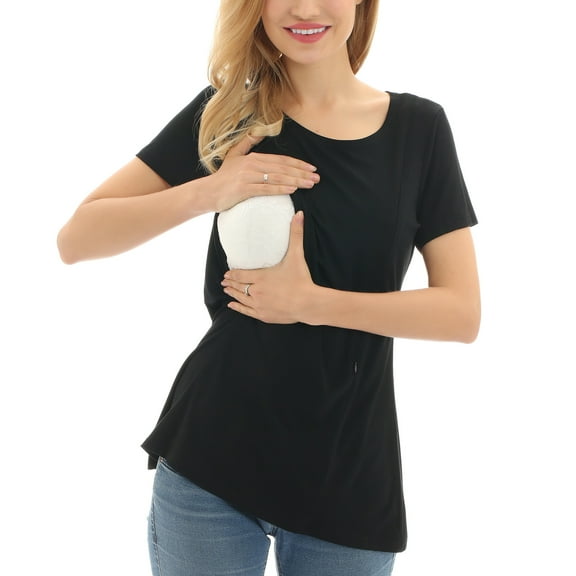 Bearsland Women's Plus Size Short Sleeve Maternity Nursing Shirt Breastfeeding Top Blouse
