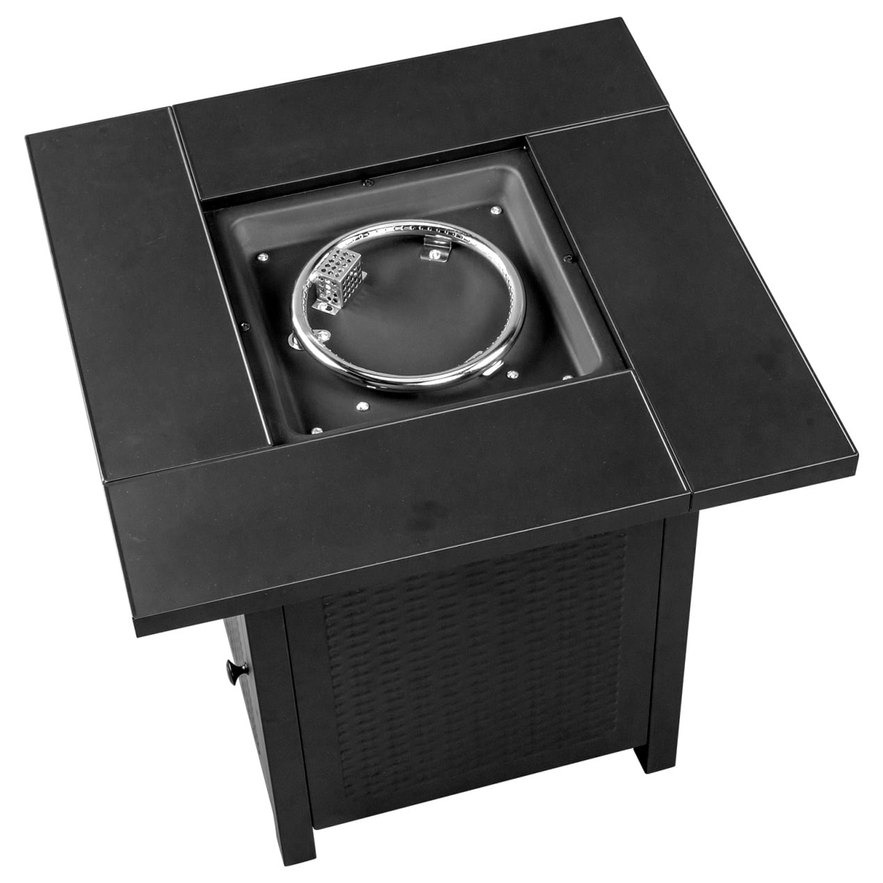 28 Inch Propane Fire Pit Table, 50,000 BTU Steel Propane Firepit with Lid & Pulse Ignition System, Outdoor Gas Fire Pit Table with Lava Rock & Imitation Rattan Weave Texture for Backyard Patio Garden