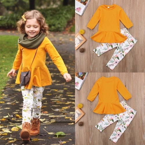Enfants Tout Petits Filles Tenues Vetements Manches Longues T Shirt Tops Pantalons Ensemble 2 7 Ans Walmart