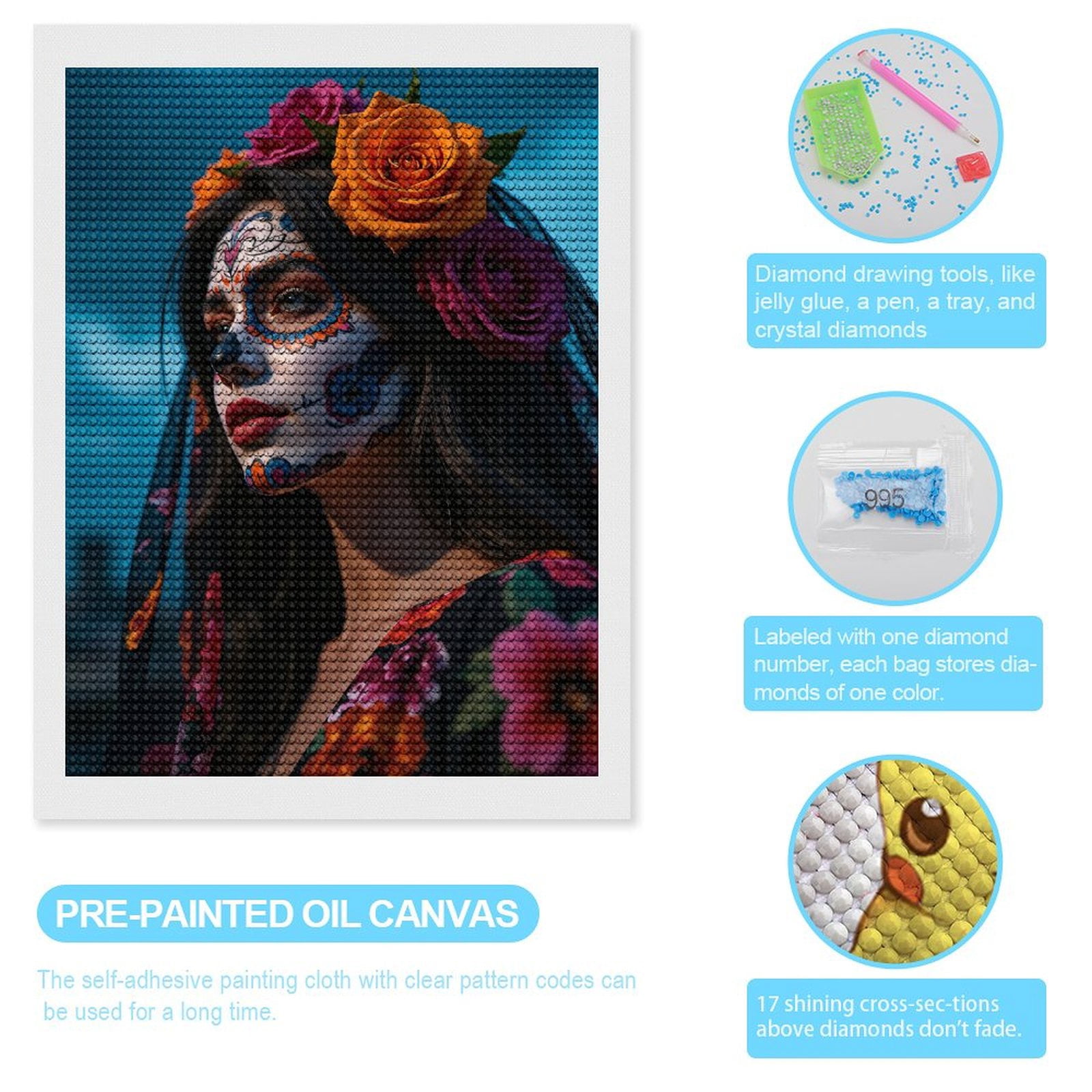 Diamond Art Kits for Adults, Face Paint Floral Headpiece Sky 5D Diamond Painting Kits for Adults Beginners, DIY Full Drill Diamond Painting, Gem Art and Crafts 12x16