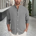 thumbnail image 2 of hotojiny Mens Button down Shirt Textured Solid Color Long Sleeve Tops Casual Loose Fit Golf Beach Tops with Pocket, 2 of 6