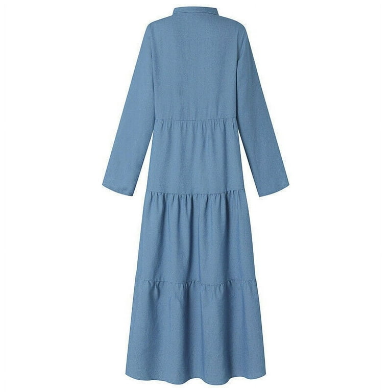 Njagoc3 Womens Long Sleeve Denim Peplum Maxi Dress, Casual Party & Daily Wear, Floor - Length, Solid Color Styles, for All - Season, Women's, Size: