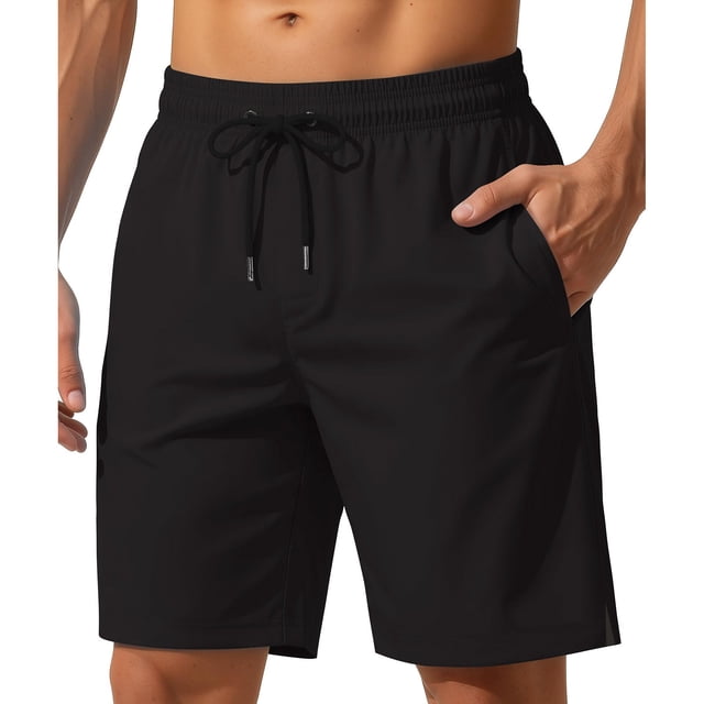 Elastic Waist Pants for Men, Casual Solid Shorts with Pockets, Polyester Standard Short Pants, 1 Pc