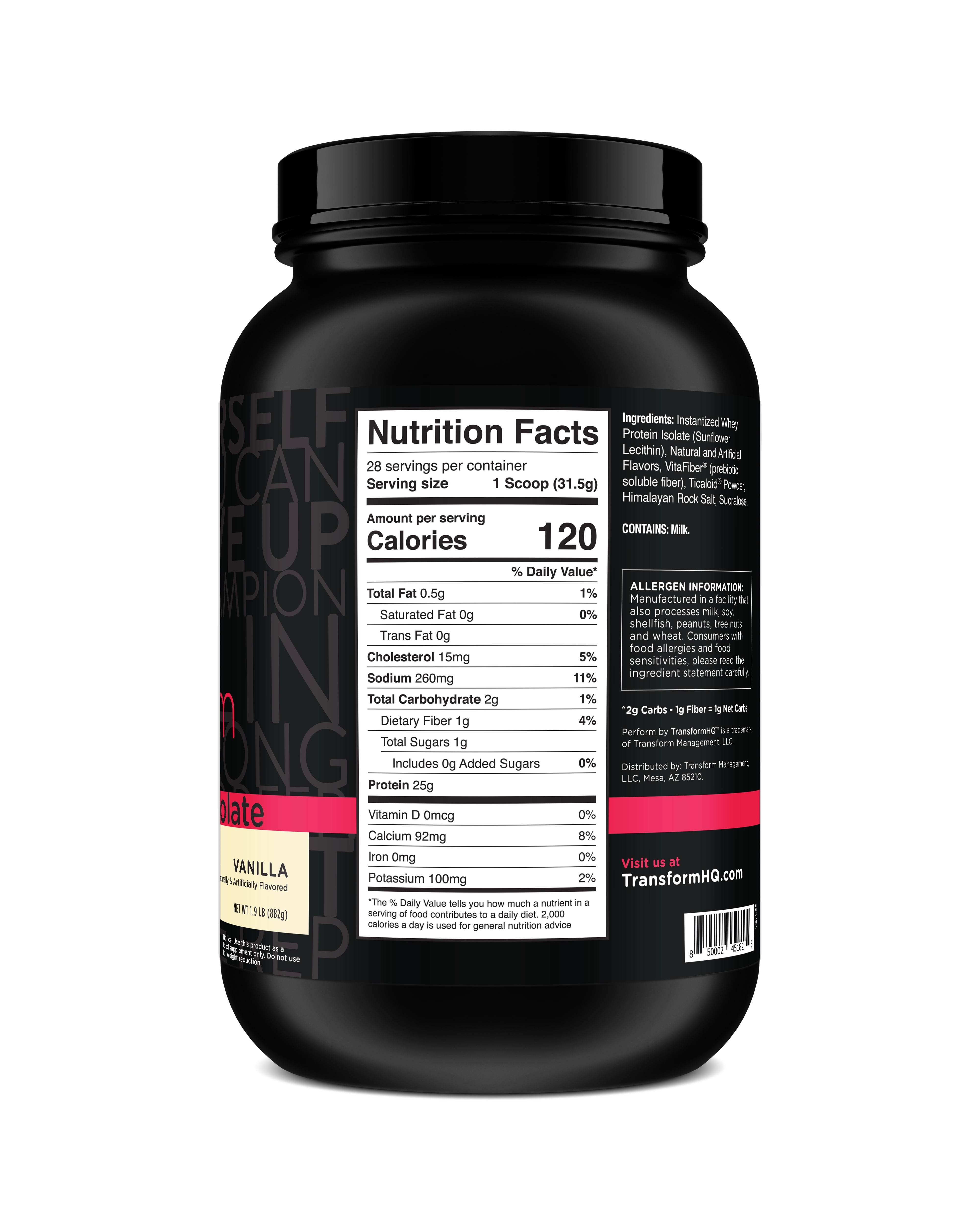 TransformHQ Whey Protein Isolate Powder 28 Servings (Vanilla) - Perform - Gluten Free, Non-GMO