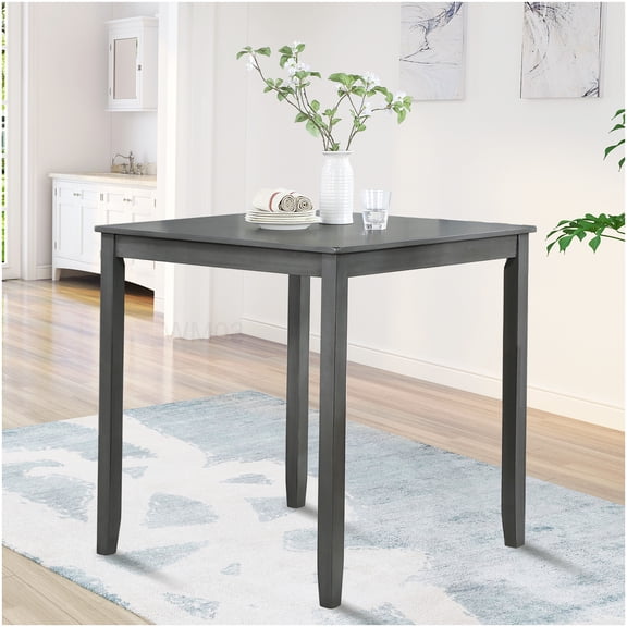 Modern Square Dining Table for 4, Gray Acacia Wood Counter Height Kitchen Table, Space Saving Design