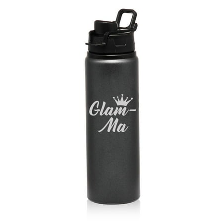 

25 oz Water Bottle Sports Travel Mug Gift Glam-Ma Mom Mother Grandmother Grandma (Charcoal)
