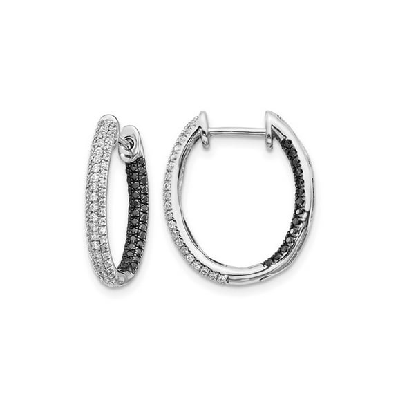 9/10 Carat (Ctw) Black and White Diamond In-and-Out Hoop Earrings in 14K White Gold for Women