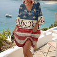thumbnail image 2 of Women's 4th of July 250 Years Anniversary V Neck Star Print Dress Loose Fit Oversized Shoulder Casual Summer Midi Dress Independence Day Patriotic USA Flag Tunic Top Dark Blue XXL, 2 of 5