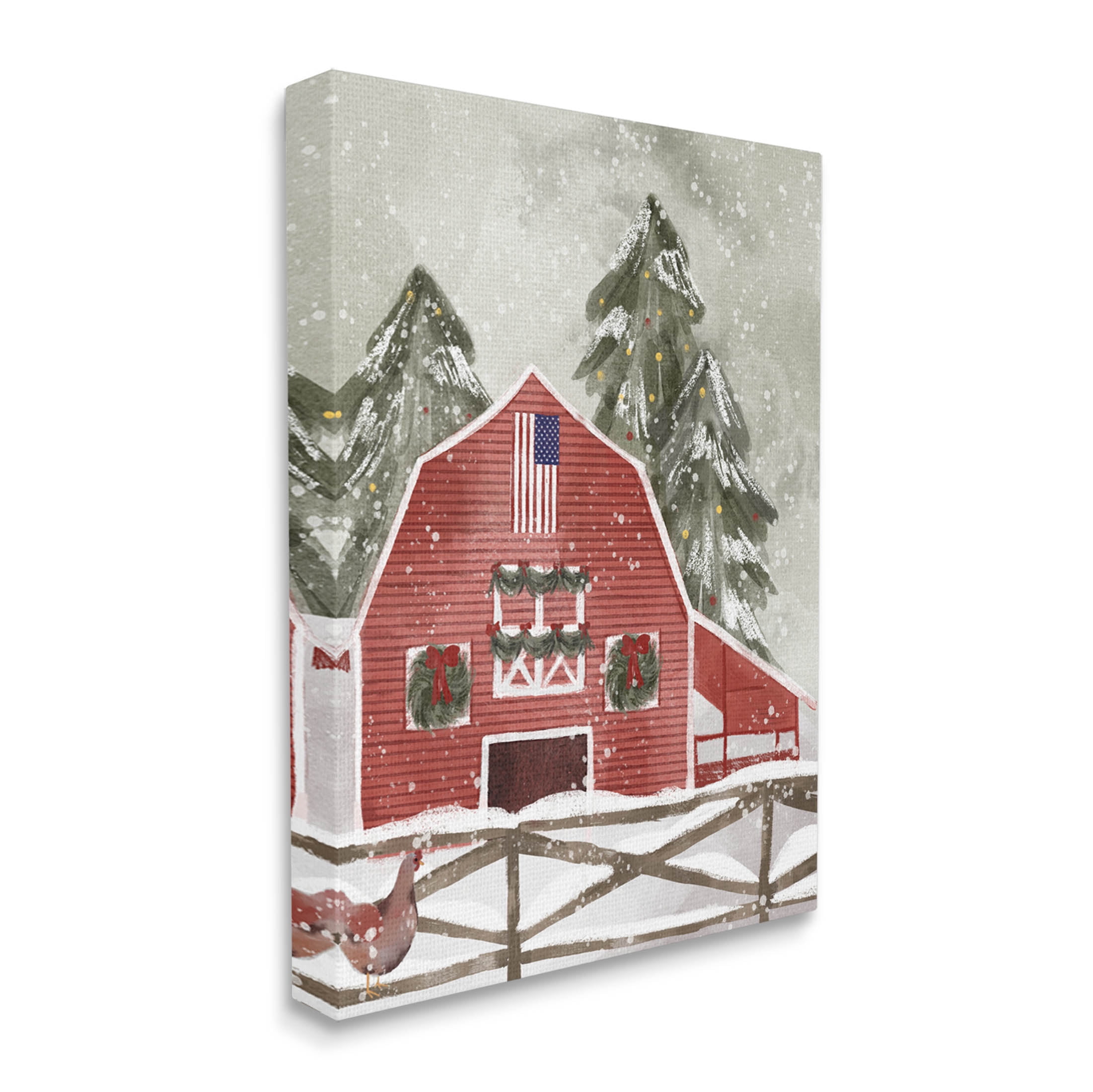 Stupell Industries Americana Barn Holiday Snow Scene Graphic Art Gallery Wrapped Canvas Print Wall Art, Design by Laura Konyndyk