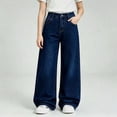 thumbnail image 2 of WAVSUF Kids Girls Wide Leg Jeans with Pockets Loose Fit Elastic Waist Fall Daily Denim Pants Blue 7-8, 2 of 7
