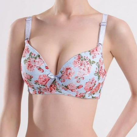 Lisbinx Nursing Bras Ladies  Lightweight Front Button With Small Floral Patterns Gathered With Steel Rings Thin Straps Back Button Bra Flash Deals