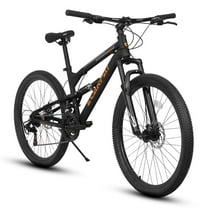 26 Inch Mountain Bike, Dual Full Suspension 21-Speed Disc Brakes Thumb Shifter, Carbon Steel Frame Mountain Bike, Mens Womens Trail Commuter City Bicycles