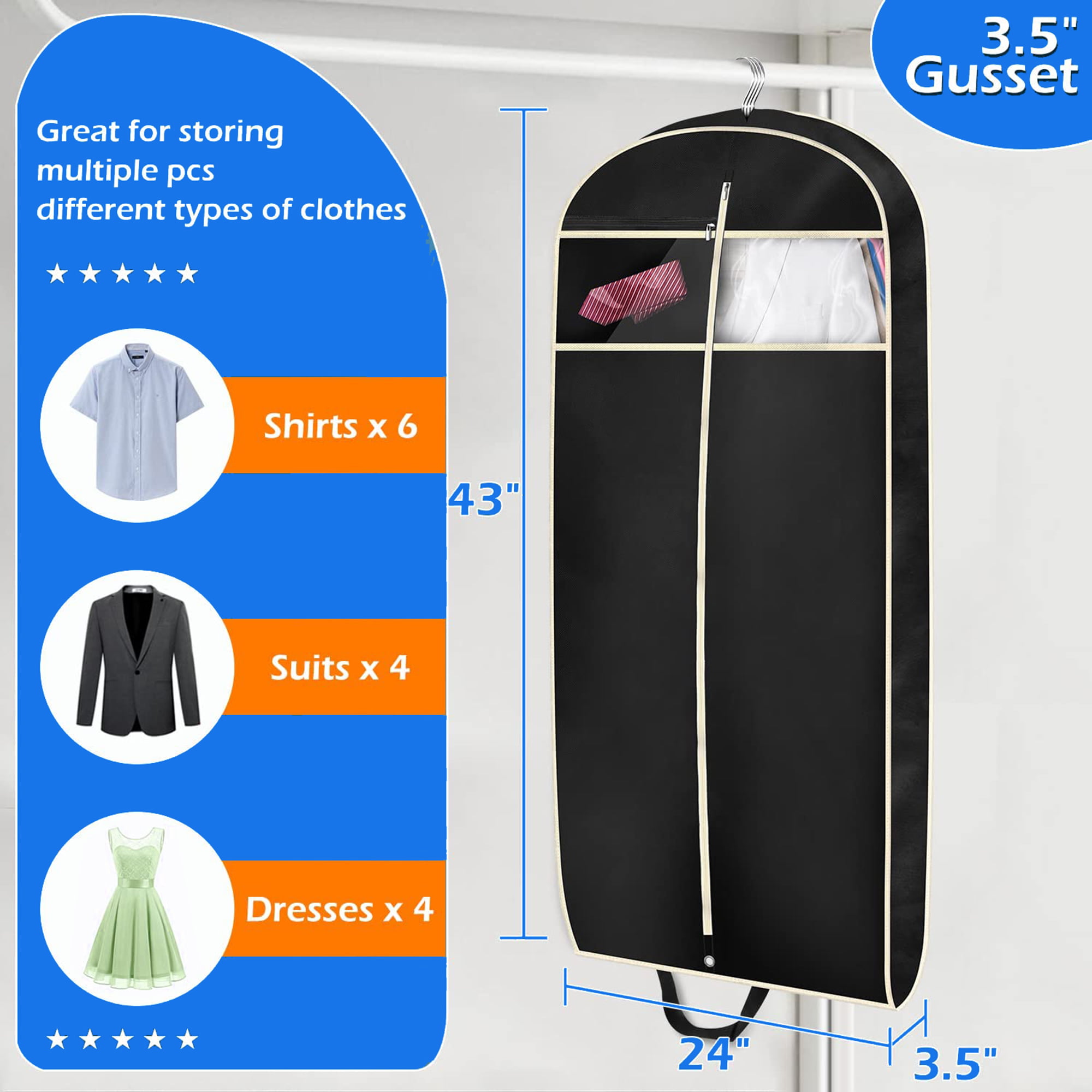 Shlyfen Clear Garment Bag Hanging Zip White Side Breathable Dress Bag for  Dress Skirt PEVA Waterproof and Dustproof (3Pcs) 24