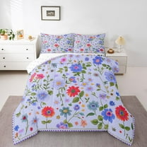 Homewish Multicolor Flower Queen Comforter Set,Cute Country Floral Bedding Sets,Blue Orange Bedding Comforter Set For Girl Teens,Super Cozy Room Decor Reversible,3-Piece