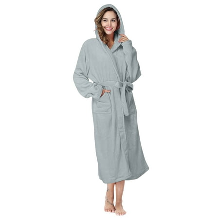 

Ruidigrace Women Hooded Fleece Bathrobe Lightweight Soft Plush Long Flannel Sleepwear Fleece Hooded Bathrobes Plush Long Warm Robe