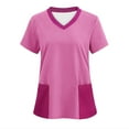 thumbnail image 2 of Xfvqtps Scrub Tops for Women Color Block Soft V-Neck Scrubs Comfortable Lightweight Nursing Uniforms Short Sleeve Working Uniforms Shirt with Pockets Hot Pink, 2 of 4