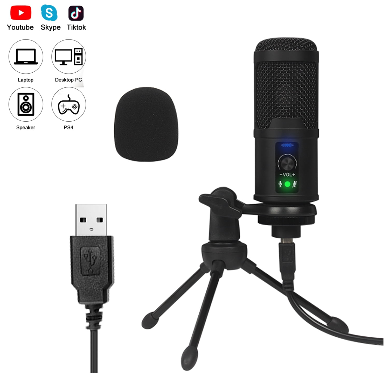 Doosl USB PC 192kHz/24Bit Supercardioid Condenser Microphone Kit with Tripod for Skype YouTuber Karaoke Gaming Recording -