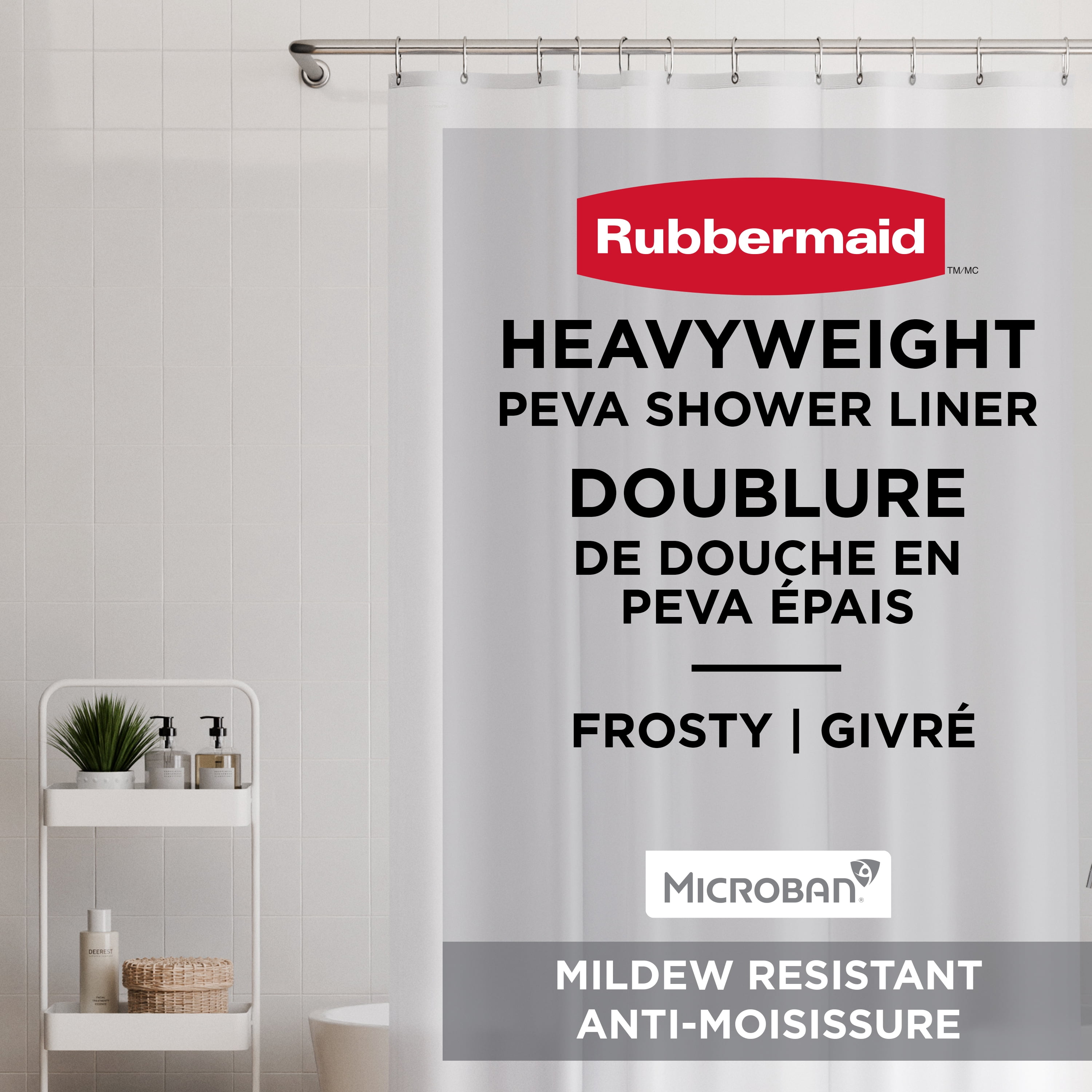 Rubbermaid Heavyweight Waterproof PEVA Shower Liner, BPA-Free