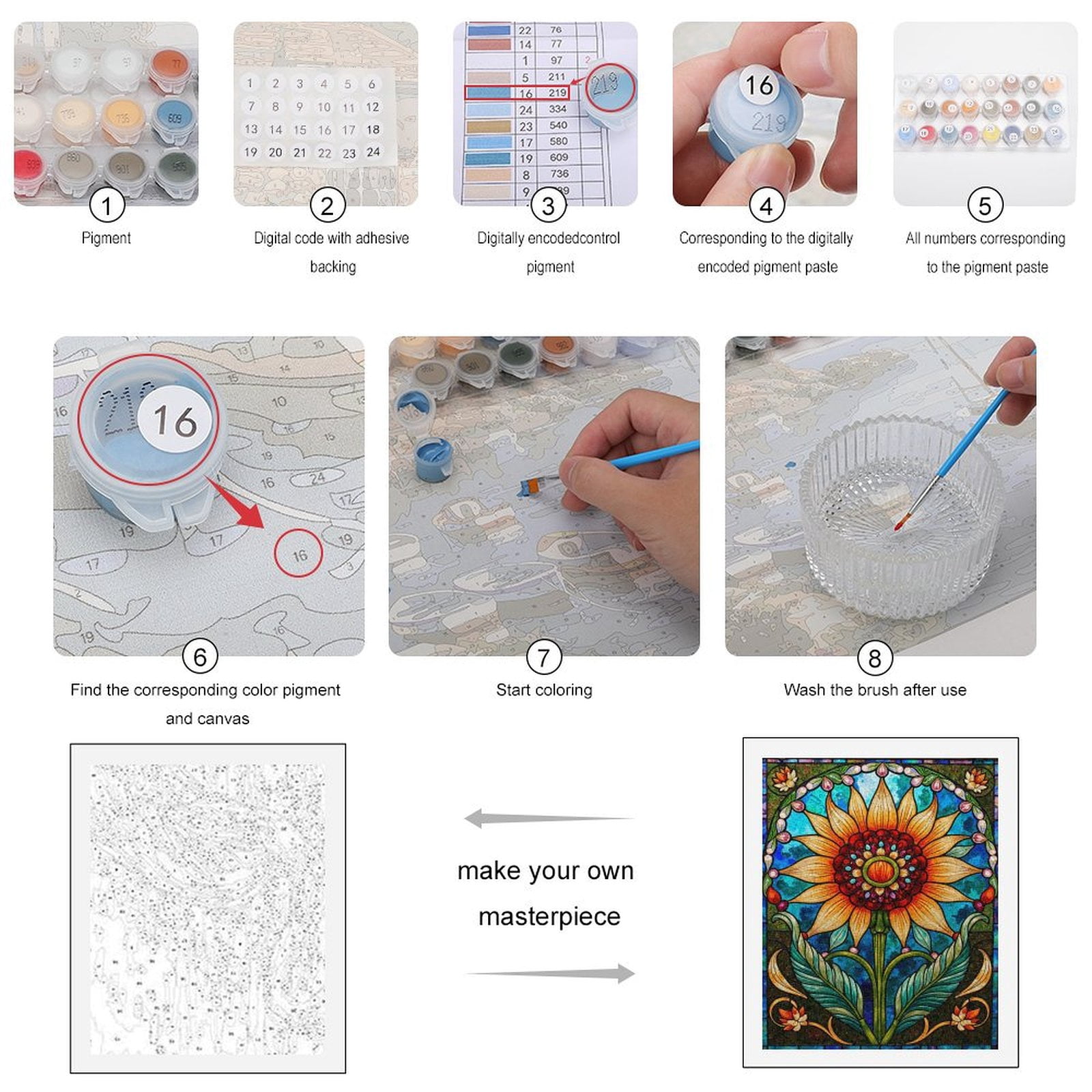 Paint By Numbers Kit for Adults Beginner - DIY Colorful Stained Glass Sunflower Art Canvas Painting Kits for Adults, Frameless Paint By Number for Adults for Home Wall Decor 16x20 Inch