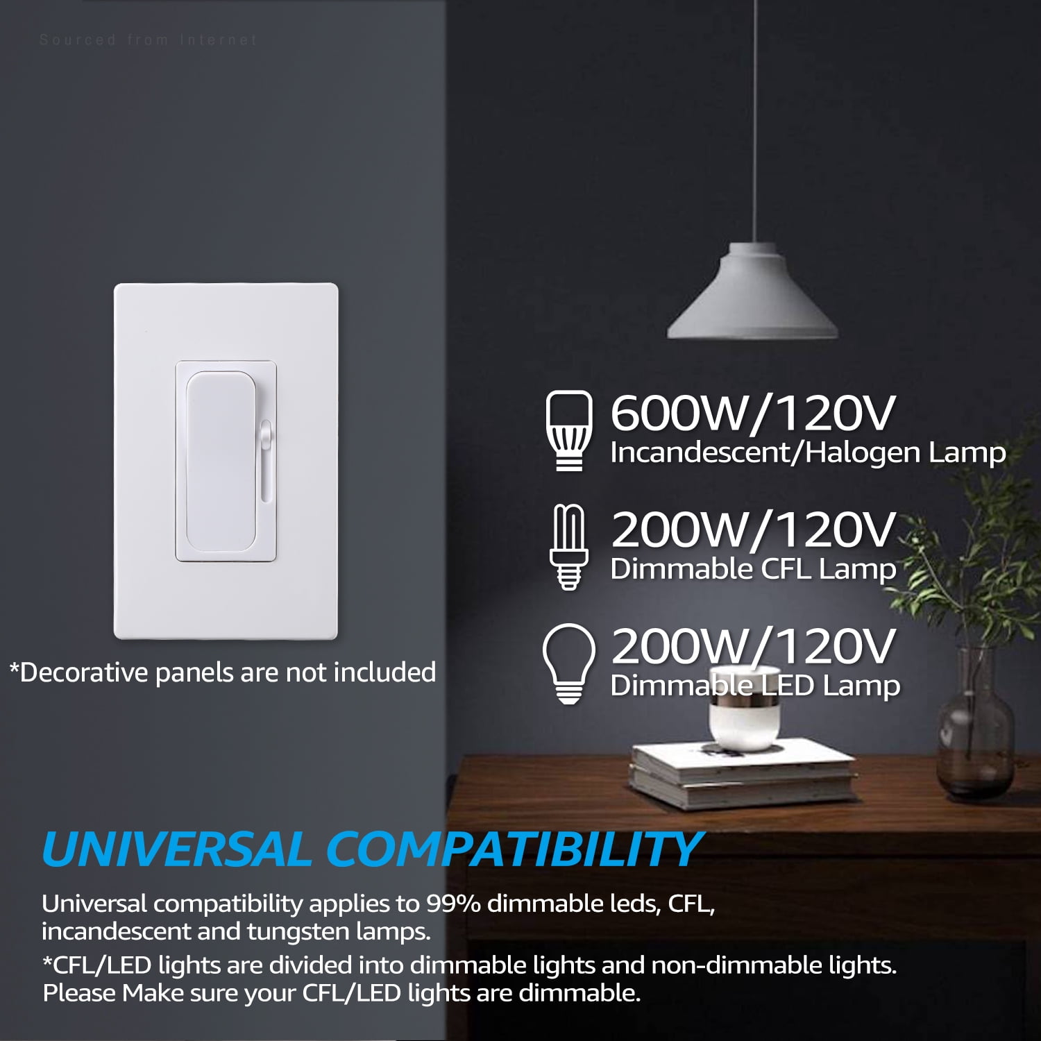 2 Pack Dimmer Switch for LED Bulbs, 3-Way & Single Pole, 200W LED and CFL Compatible, 600W Incandescent, Rocker Switch & Slide Dimmer 120V, White