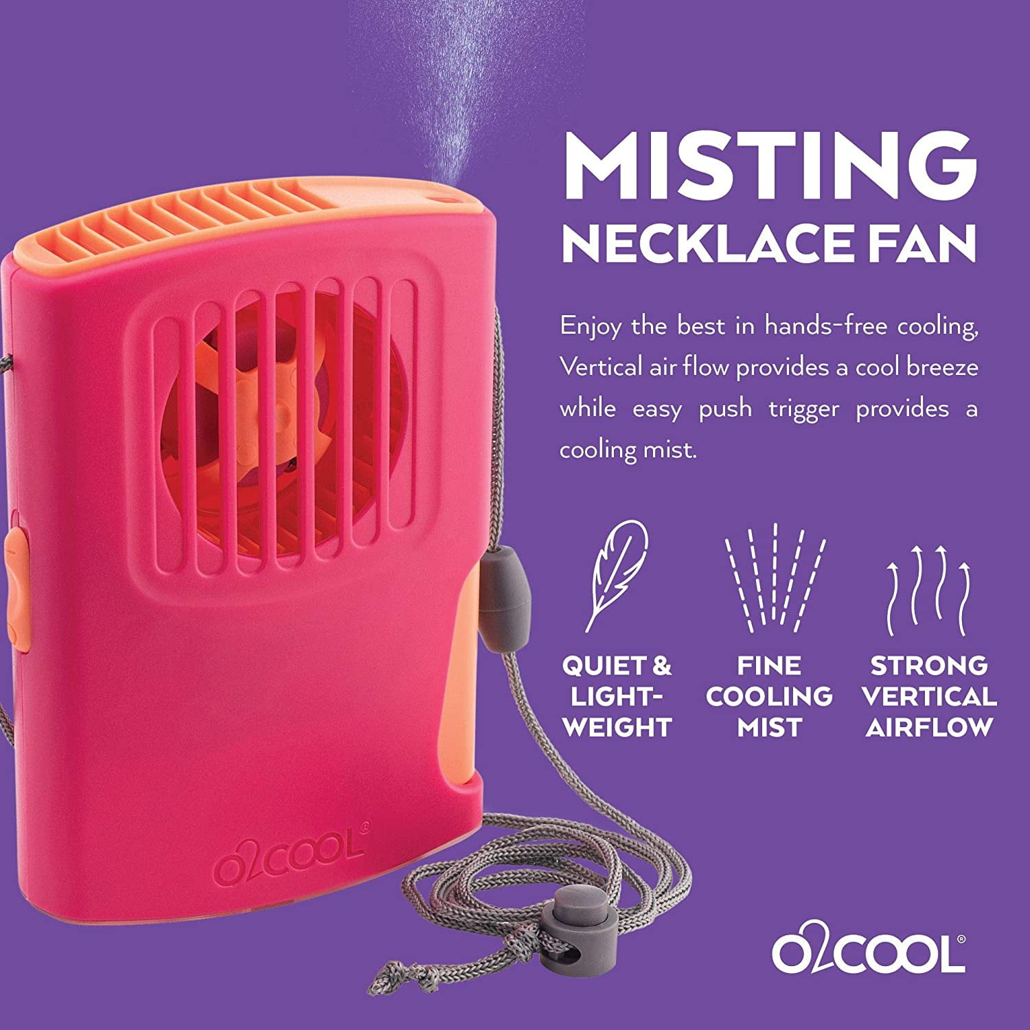 O2COOL Misting Necklace Fan Portable, Battery Operated with