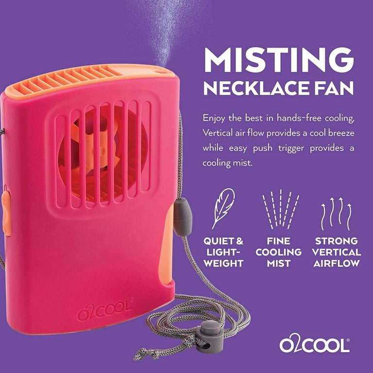 O2COOL Misting Necklace Fan Portable, Battery Operated with