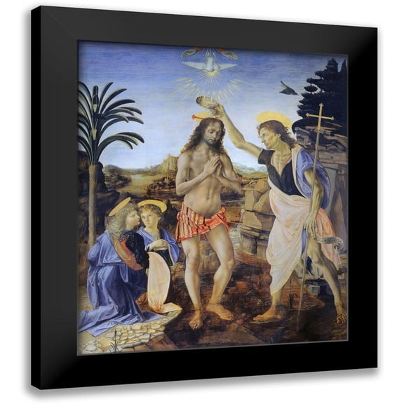 da Vinci, Leonardo 12x14 Black Modern Framed Museum Art Print Titled - Baptism of Christ