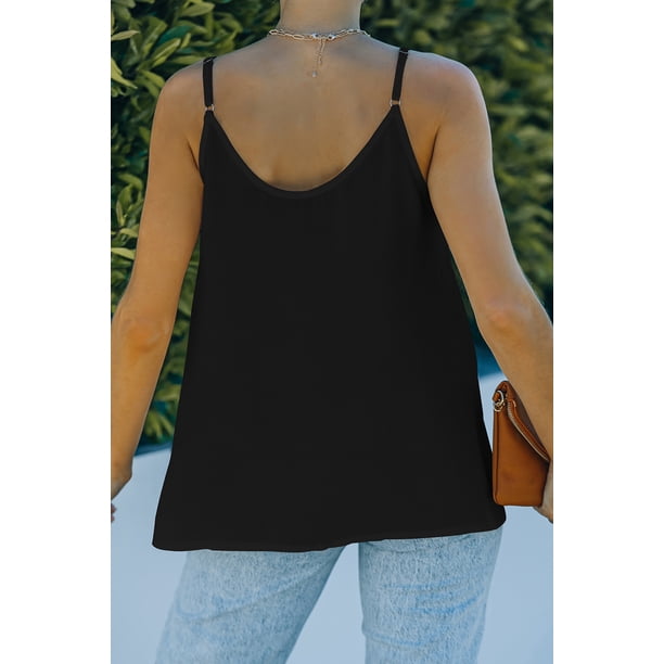 ABPHQTO Camiseta sin mangas negra con botones y tiras de espagueti para mujer