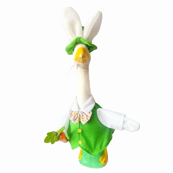 Lksixu Easter Porch Goose Outfits, Spring Goose Clothes with Bunny Ear Hat and Suit, Cute Goose Costume Fits 23" Cement Plastic Lawn Goose Statue for Outdoor Garden Lawn Yard Patio Decorations