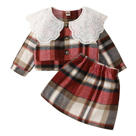 

Fsqjgq Baby Girl Dress Mint Children Girls Shirt Coat Jacket Plaid Long Sleeve Lace Turn Collar Button Tops Outwear Skirts Outfits Checke Sweatsuit Cotton Blend Red 120