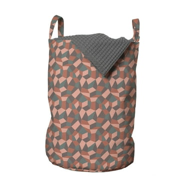 Mosaic Laundry Bag, Contemporary Pattern of Repeating Geometric Shapes, Hamper Basket with Handles Drawstring Closure for Laundromats, 13" x 19", Cocoa Coral, by Ambesonne