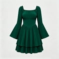 thumbnail image 2 of KICILVS Halloween Dresses for Women Plain Square Neck Flare Sleeve Dress Ruched Bust Layered Hemline Mini Party Gown Green, 2 of 9
