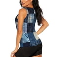 thumbnail image 3 of Fuzoiu Indigo Patchwork Quilt Print Women's Workout Tank Top,Athletic Racerback Sports Tank,Tops Sleeveless Running Loose Fit Yoga Tops,Active Shirts for Yoga, Running, and Gym-, 3 of 7