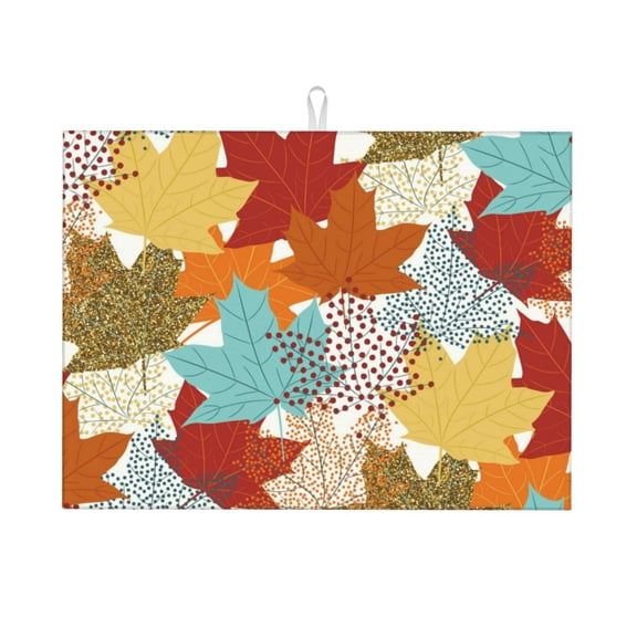 Zufioo Fall Maple Leaves Print Microfiber Dish Drying Mat, 18x24 Inch Water Absorbent Non-Slip Mat for Kitchen, Dining Room, Bar Counter