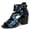 Blue, variant on Women's Block Heel Gladiator Sandals, Round Toe Strappy Sandals with Buckle, Open Toe Dress Shoes for Party, Wedding, Casual Wear