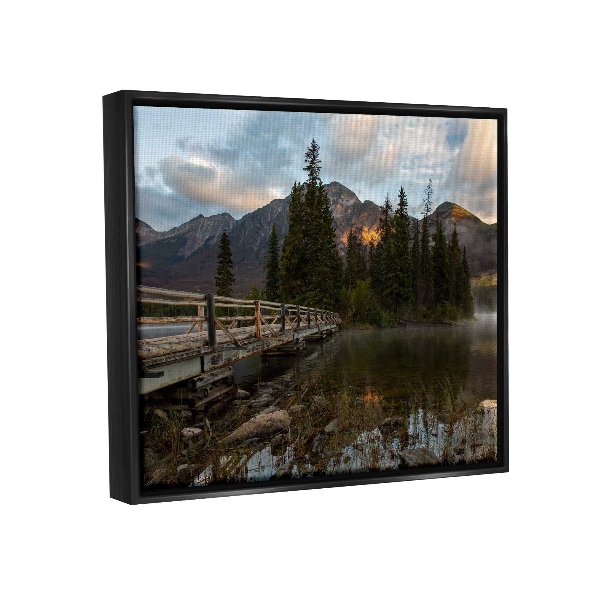 Stupell Industries Forest Bridge Photography Landscape Photography Black Floater Framed Canvas Art Print Wall Art, 31 x 25