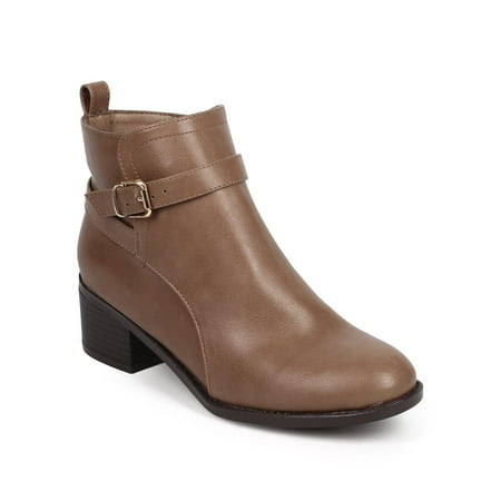 

Breckelles Capital-23 New Women PU Chunky Heel Buckle Riding Ankle Bootie