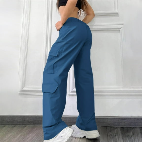 Karight Women's Wide Leg Sweatpants Drawstring Waist Baggy Cargo Pants Casual Trousers with Pockets